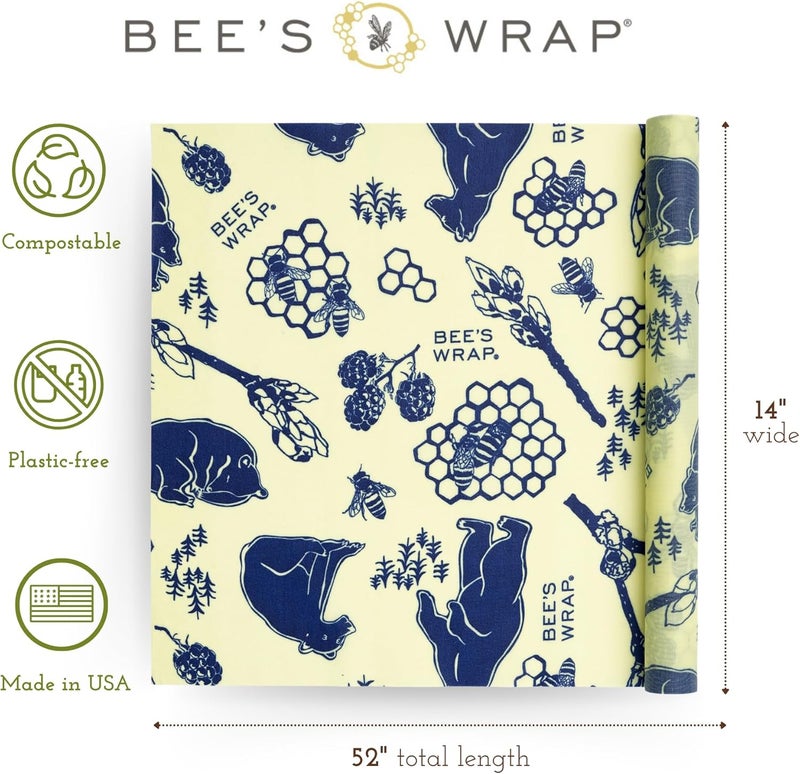 Bee's Wrap Beeswax Wraps for Food - Cut to Size 14x52" Wax Paper Roll - Made in USA Reusable Waxed Paper & Bowl Covers - Organic & Eco-Friendly Alternative to Aluminum Foil, Bees + Bears - Image 2